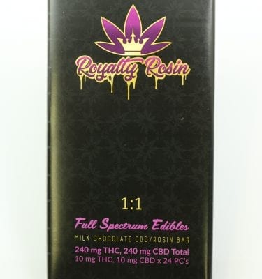 Royalty Rosin  1:1 Full Spectrum Edible Chocolate Rosin Bar (240mg THC 240mg CBD)